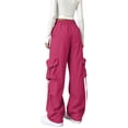 thumbnail image 4 of Wide Leg Cargo Pants for Women Hiking Parachute Pants Stretch Drawstring High Waisted Lightweight Joggers Y2k Streetwear, 2XL, 4 of 6