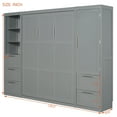 thumbnail image 6 of Queen Size Murphy Bed with Closet ,Drawers and Shelves, Solid Wood Wall Bedframe for Multipurpose Guest Room or Home Office, Space-Saving, Gray, 6 of 9