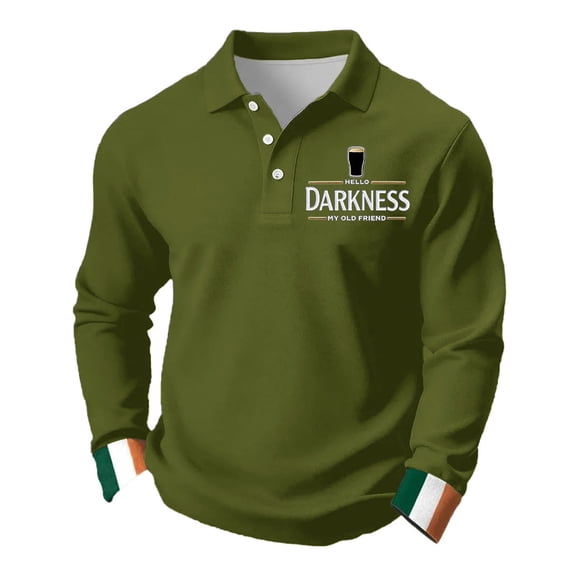 Hello Darkness My Old Friend Men's Long Sleeve Polo Shirt Button Graphic Top