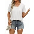 thumbnail image 2 of MOYIKO Womens T Shirts Short Sleeve Pleated Peplum Babydoll Summer Tops V Neck Dressy Casual Tunic, 2 of 7