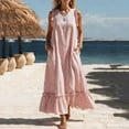 thumbnail image 2 of VBVC Women's Striped Ruffle Trim Sleeveless Maxi Dress , Summer Casual Beach Loose Dress For Women , Ladies' Vacation Long Dress with Pockets,Pink,S-3XL, 2 of 6
