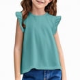 thumbnail image 1 of NIEWTR Girls Basic Ruffle Sleeve T-Shirts Crewneck Slim Fit Tank Tops Soft Fashion Tees(Green,5-6 Years), 1 of 7