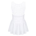 thumbnail image 2 of Vxuxlje Kids Girls Ice Skating Sparkle Diamond V-shaped Sheer Tulle Splice Leotard A-line Dress for White 10, 2 of 7