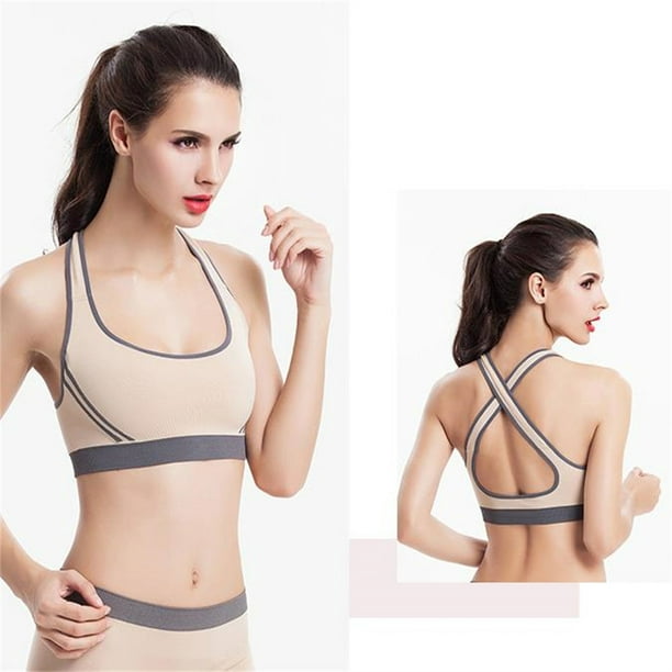 Women Nylon Sports Bra Cross Back Shockproof Yoga Gym Bra Contrasting Color  Design Underwear Activewear For Yoga Gym Workout Fitness 