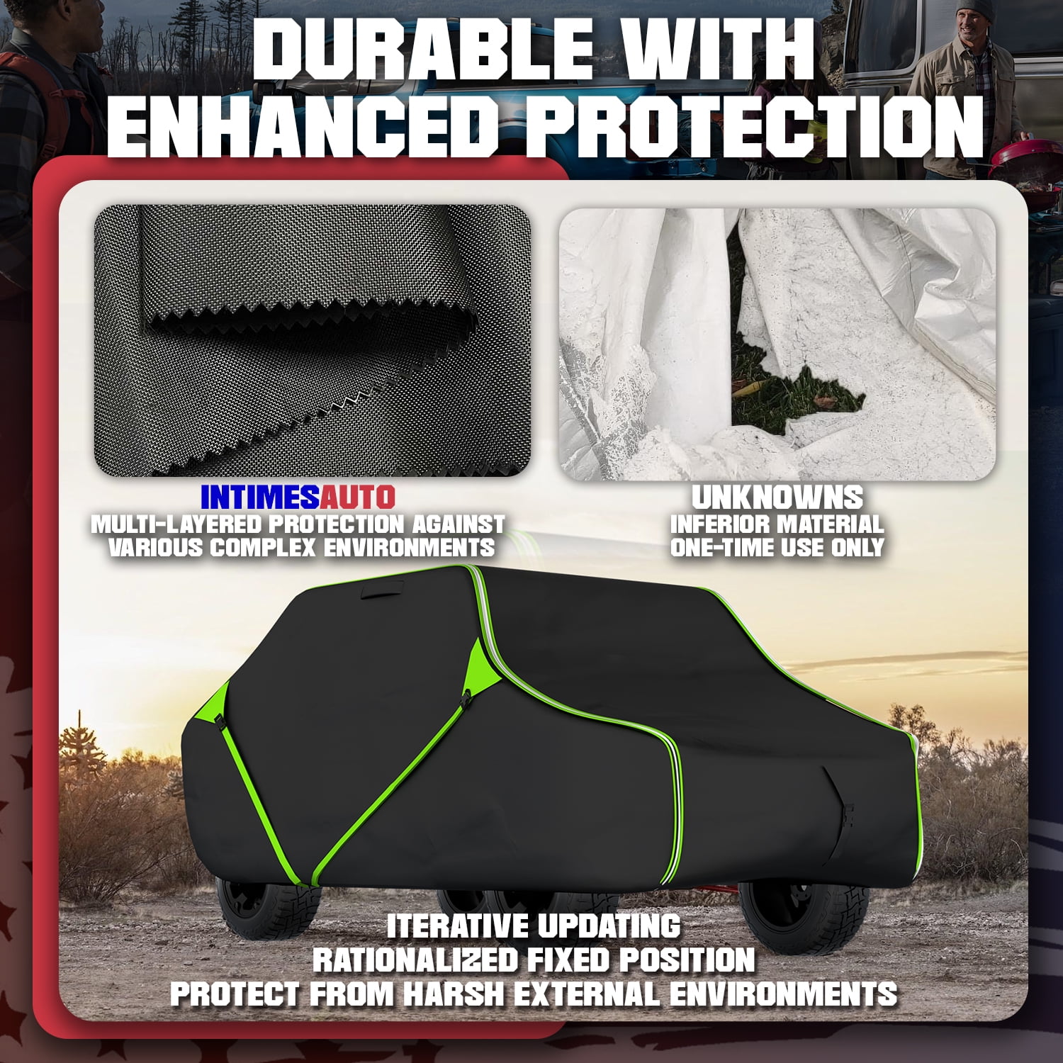 InTimesAuto 125 Inch UTV Cover for Polaris Ranger RZR, Can-Am Defender Maverick Commander, Yamaha Wolverine, Kawasaki Mule, Honda Pioneer, Black 600D Side by Side Cover Protection for 2-3 Seater UTV