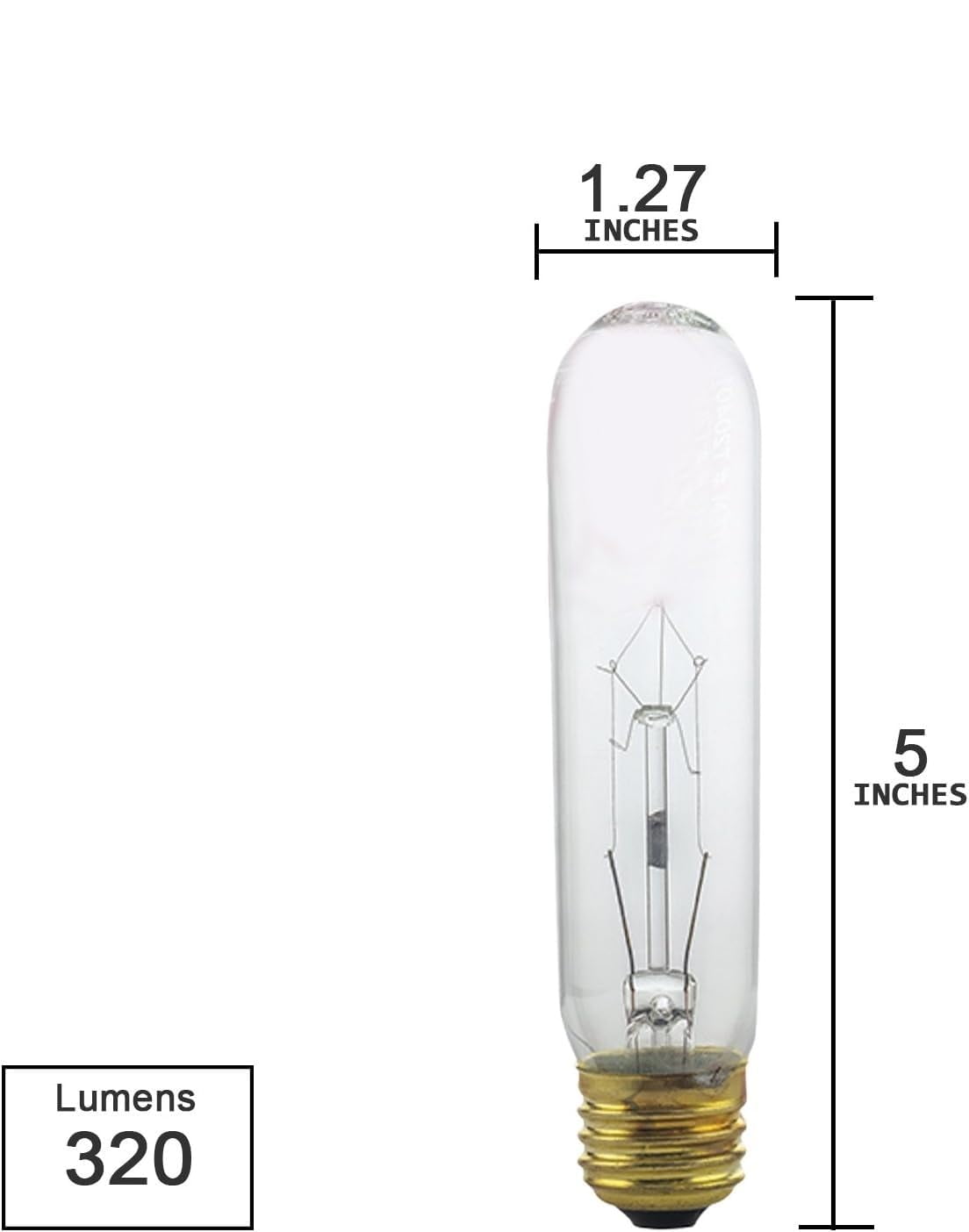 Diodesy- Pack of 6 40T10/CL Incandescent Tubular Light Bulbs, Clear Tube T10 Bulb, 40 Watts, 2600K Warm White, 260 Lumens, E26 Medium Base for Lamps/Office, 120 Volt, 2000Hour, Title 20 Compliant