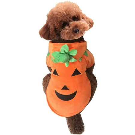 Dog Cat Halloween Pumpkin Costume, Funny Pet Dress, Puppy Warm Fleece Hoodie, Adorable Dog Coat