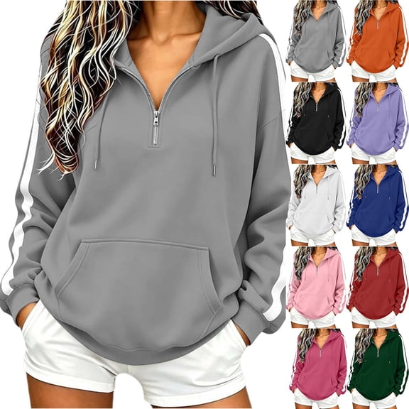 Lutiedan Oversized Hoodie for Women Long Sleeve Half Zip Fleece Sweatshirts Casual Hooded Athletic Pullover Top with Pockets S-XXL