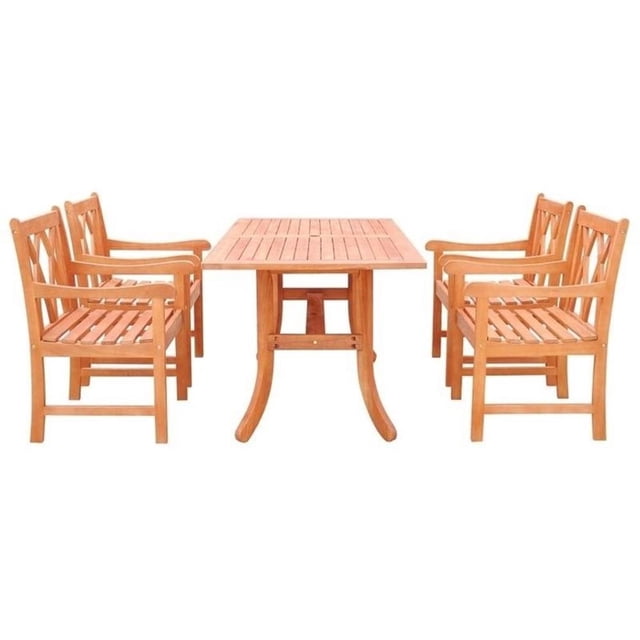 Vifah Malibu 5 Piece Cross Back Patio Curved Leg Dining Set in Natural