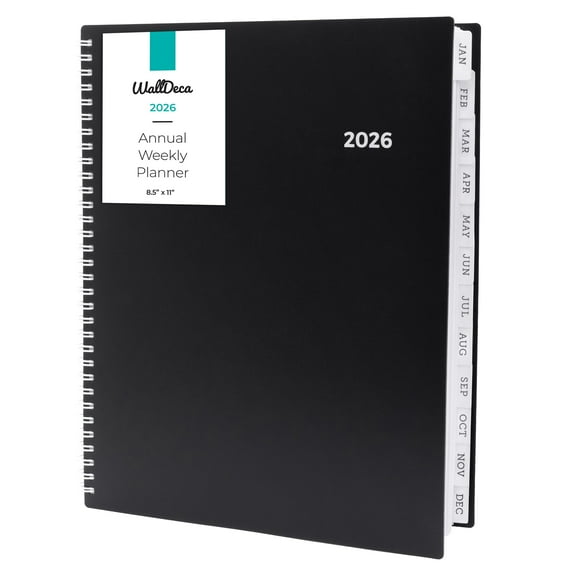 WallDeca 2026 Planner, Agenda Planner With Weekly And Monthly View, Daily Agenda Book And Yearly Planners Calendar Book, Spiral Bound With Tabs, Notes, Goals And Holidays (8.5 x 11 in)