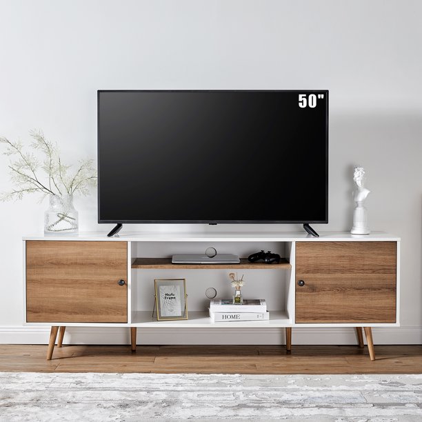 Amerlife TV Stand 70 Inch MidCentury Wood Modern Entertainment Center