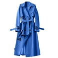 thumbnail image 2 of FRSASU Women's Long sleeved Double Breasted Long Trench Coat Windproof Classic Lapel Slim Overcoat with Belt Blue, 2 of 5
