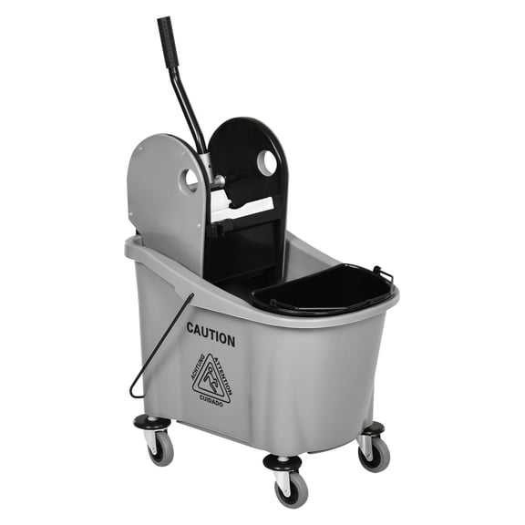 9.5 Gallon (38 Quart) Mop Bucket with Wringer Cleaning Cart, 4 Moving Wheels, 2 Separate Buckets, & Mop-Handle Holder, Grey