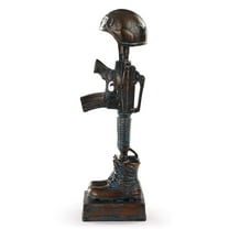 Napco Imports Antique Bronze Finish Battle Cross Fallen Soldier Helmet Boots and Rifle Statue