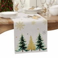 thumbnail image 6 of Christmas Trees Cotton Linen Table Runner for Dining Kitchen, Golden Green Xmas Tree Snowflake Wedding Outdoor Party Tablerunners Decoration, Dresser Scarf Coffee Tablecloth Runners 13x72 Inches, 6 of 9