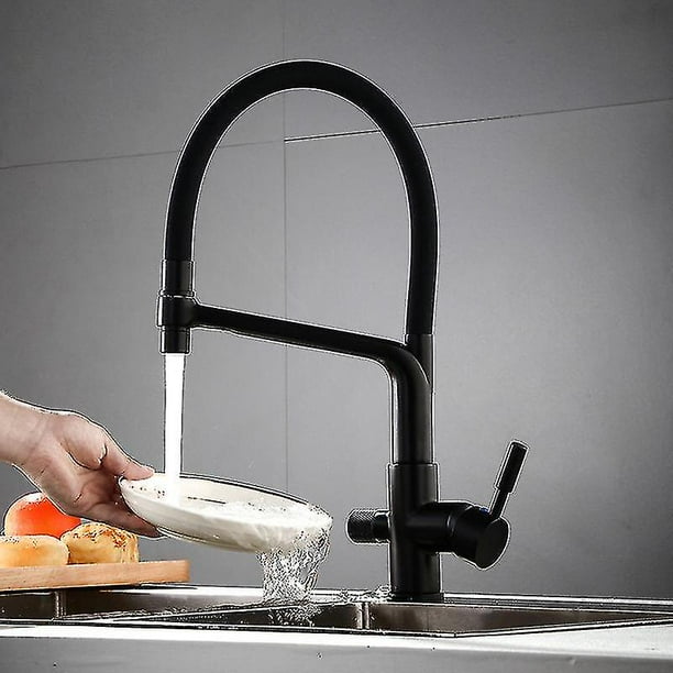 Grifos de cocina de vías, filtro extraíble, grifo mezclador para  fregadero, purificador de agua, latón, caño giratorio de 360 grados,  cepillado