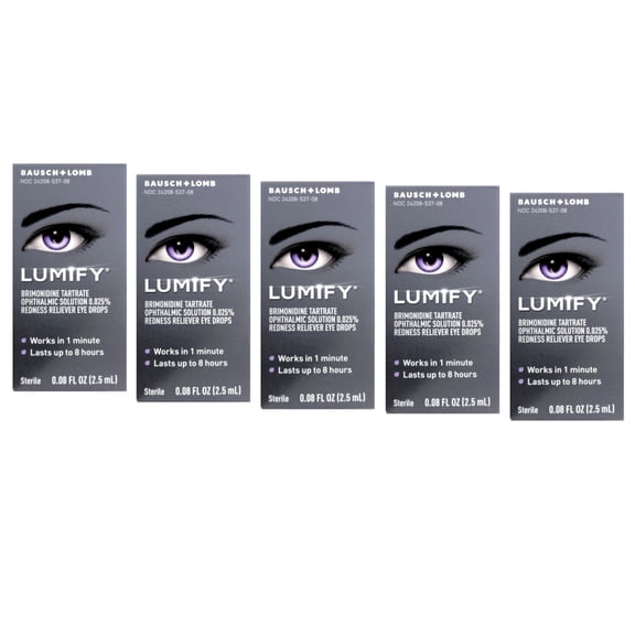 5 Pack - LUMIFY® Redness Reliever Eye Drops (Brimonidine Tartrate Ophthalmic Solution 0.025%) – from Bausch + Lomb, 0.08 Fl. Oz. (2.5 mL)