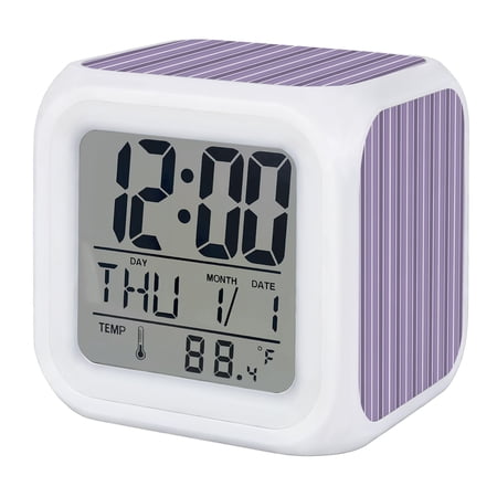 Alarm Clocks Purple Stripes Digital Clock 7 Color LED Night Light Silent Non Ticking Battery