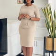 thumbnail image 3 of AURA Plus Size Elegant High Waist Bodycon Midi Dress with Belt 2024 Summer Solid Color Office Five Sleeve Work Dress, 3 of 10