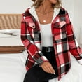 thumbnail image 5 of Women's Fashion Casual Loose-Fitting Long-Sleeved Plaid Print Hooded Jacket Baseball Jacket for Fall and Streetwear Style,Red,L, 5 of 7
