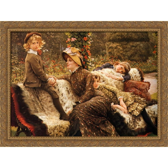 The Garden Bench 38x28 Large Gold Ornate Wood Framed Canvas Art by James Tissot