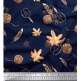 thumbnail image 1 of Soimoi Blue Silk Fabric Scissor & Autumn Leaves Decor Fabric Printed BTY 42 Inch Wide, 1 of 3