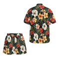 thumbnail image 5 of FKEKYI Women's 2 Piece Short Set Open Front Shirt Top & Shorts with Elastic Waist Tropical Leaf Hibiscus Flower Print Beachwear Loungewear Set for Ladies Summer Outfits, XL, 5 of 7