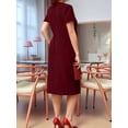 thumbnail image 6 of Women'S V Neck Short Sleeve Dress Solid Color Plus Size Casual Summer Maxi Day Gown Office Wear Wine Red XL, 6 of 7