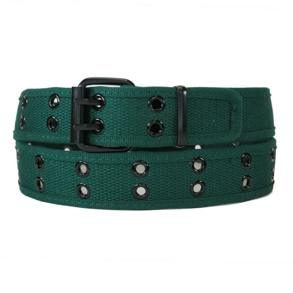 Dark Green 2 Holes Row Metal Grommet Stitched Canvas Fabric Web Belt