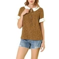 thumbnail image 1 of INSPIRE CHIC Hauts Blouses à Pois pour Femmes à Col Claudine Contrastant à Manches Courtes, 1 of 6