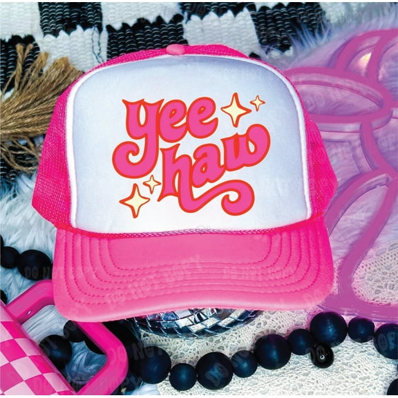 Southern Attitude Designs- Yee Haw Pink and White Unisex Foam Trucker Hat