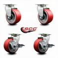 thumbnail image 2 of Tool Box Caster Wheel Set – 4 Inch Red Poly on Cast Iron Swivel Casters – SCC, 2 of 2