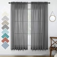 thumbnail image 1 of charcoal grey Linen Look Sheer curtains 63 Inch Length for Kitchen 2 Pack Rod Pocket Breathable Airy gray curtains for Bathroom Window Laundry canopy Sitting Room Reading 52x63 Inches Long Dark grey, 1 of 4