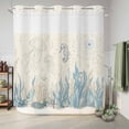 thumbnail image 6 of No Hook Shower Curtain, Blue Seahorse Coastal Shower Curtains for Bathroom with See Through Top Window, Summer Beach Nautical Ocean Coral Vintage Waterproof & Washable Bath Curtain Standard 72"x72", 6 of 9