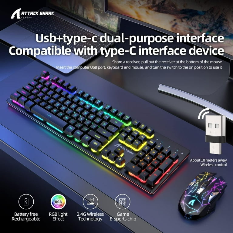 Wireless Gaming Keyboard & Mouse Combo, RGB Backlit, 3800mAh Wireless Gaming Keyboard & Mouse Combo, RGB Backlit, 3800mAh