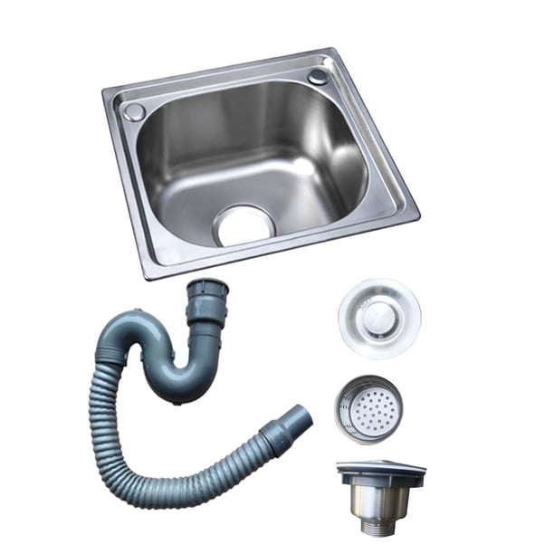Fregadero de cocina utilitario de acero inoxidable de un solo seno, lavabo profundo con colador de desagüe y para lavar platos, adecuado para Estilo D