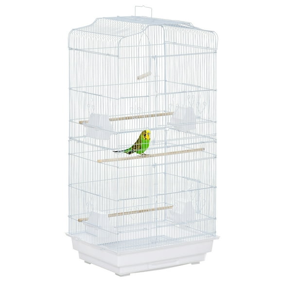 PawHut 36" Bird Cage for Finches Canaries, Budgies, Parrot w/ Handle, White