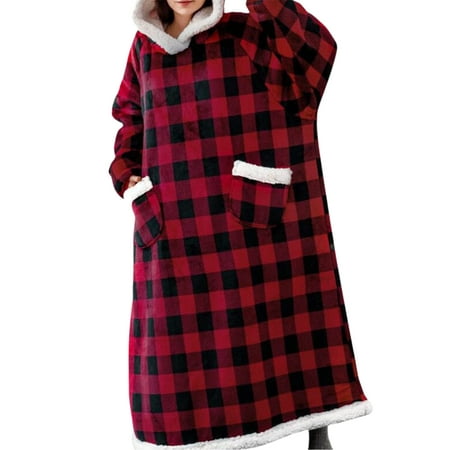 

Women Hooded TV Blanket Wearable Flannel Warm Sweatshirt Blanket Winter Cozy Pajamas