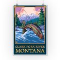 thumbnail image 2 of Clark Fork River, Montana, Angler Fly Fishing Scene (Leaping Trout) (12x18 Wall Art Poster, Room Decor), 2 of 3