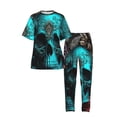 thumbnail image 3 of Women's Pajamas Set Crew Neck Loungewear Sleepwear Short Sleeve Top Pants Pj Sets, Cool Skulls Gothic Day Of The Dead, 3 of 6