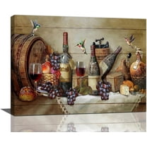 Farmhouse Red Wine Cups Kitchen Wall Art Fruit Goblet Pictures Wall Decor Rustic Kitchen Canvas Painting Hummingbird Dining Decor Framed Artwork for Kitchen Dining Room Restaurant Living Room 12"x16"