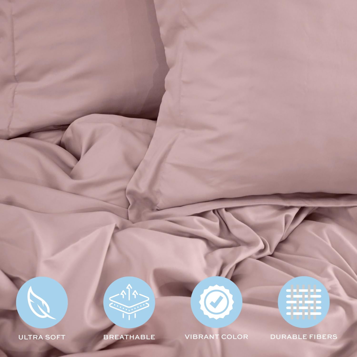 White Classic Luxury Collection 3-Piece Microfiber Zippered Duvet Cover Set, Mocha Pink, King, 104 x 90