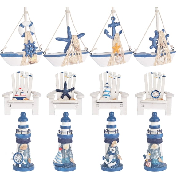 MEANT2TOBE - Meant2Be Wooden Lighthouse & Mini Sailboat Deep Blue Model Decoration Set of 12