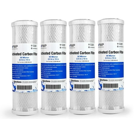 

Activated Carbon CTO Water Filter Cartridge Standard 2.5 x10 50 Micron 4 pack