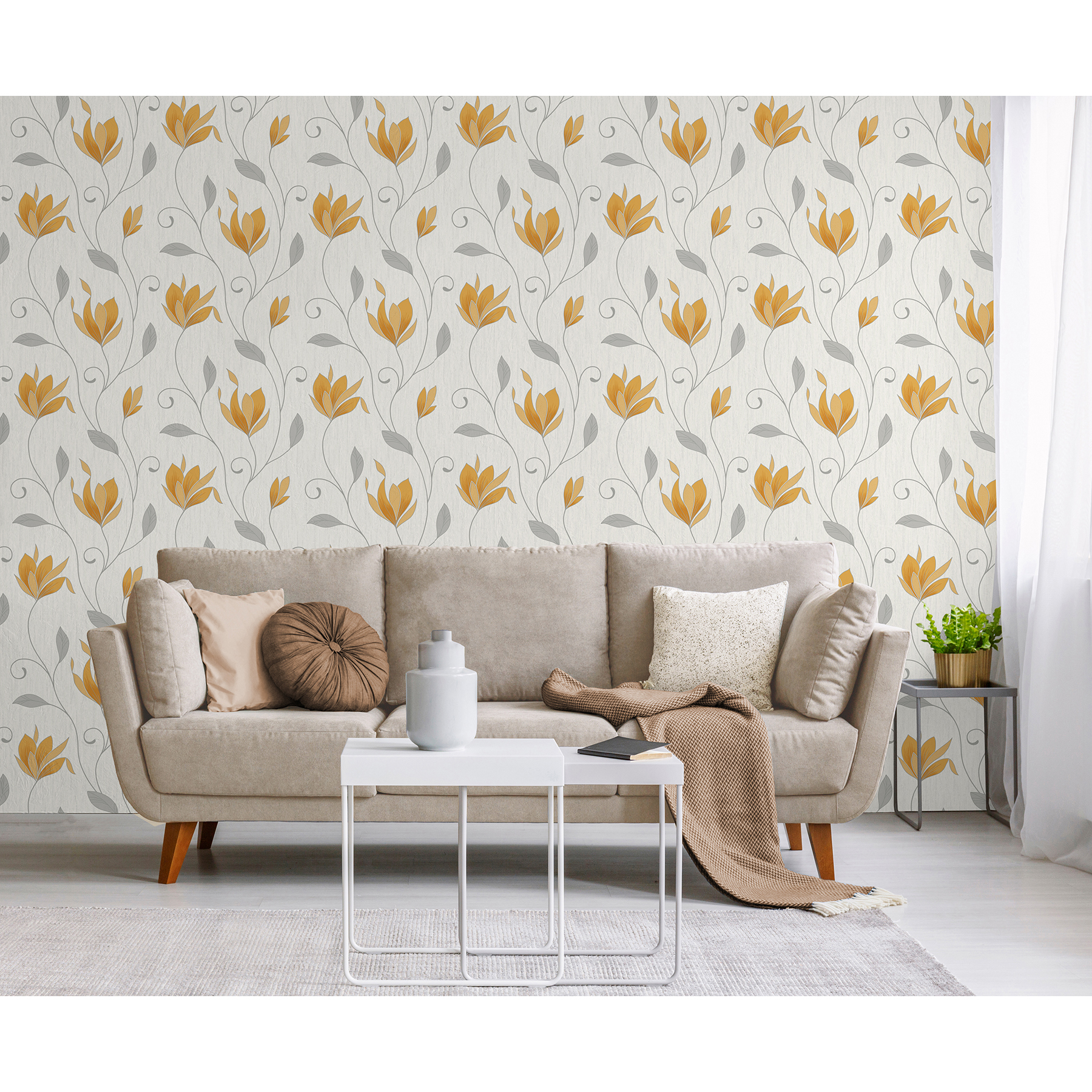 Fine Decor Synergy Yellow Floral Wallpaper, 20.5-in by 33-ft