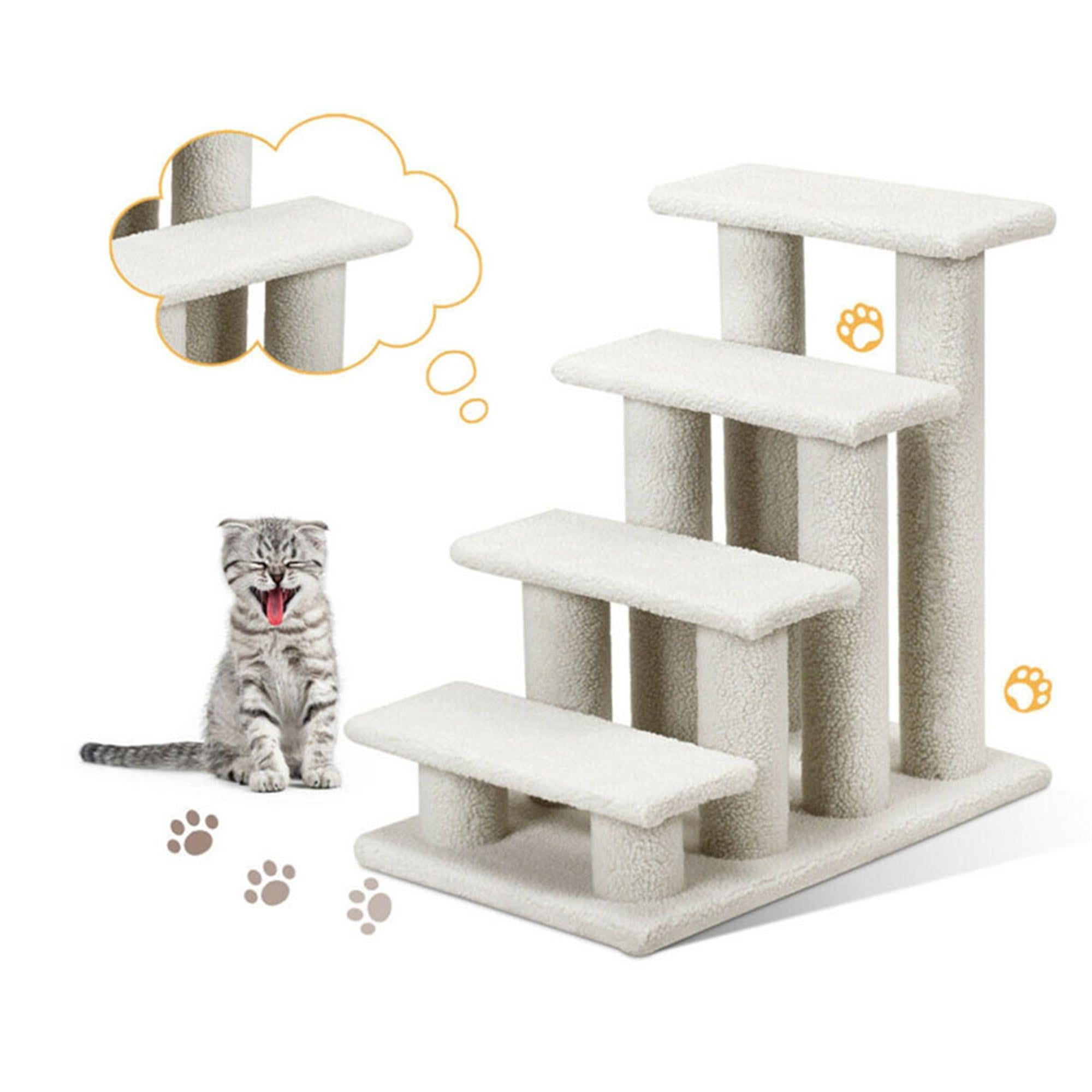 Kadyn 24" Pet Stairs for Small Pet, 4-Step Ramp for Beds and Couch with Non-Slip Carpeted Indoor Ladder, Cat Tree Climber, Beige