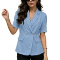 thumbnail image 5 of GERsome Blazers for Women Short Sleeve Lapel Open Front Business Casual Suit Jacket Work Blazer Light Blue M, 5 of 6