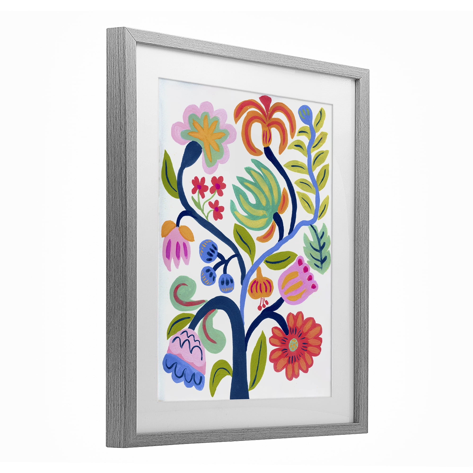 Stupell Industries Boho Blue Tree Gray Framed Print Under Glass, design by Suzanne Allard