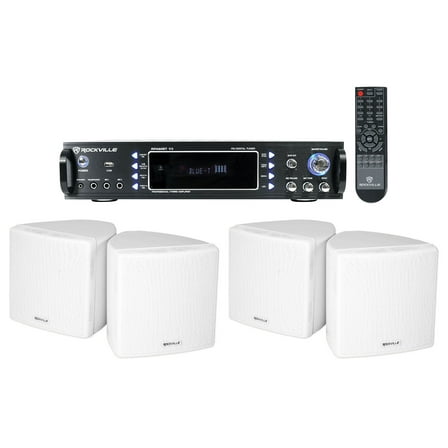 Rockville 1000 Watt Home Theater Bluetooth Receiver (4) 3.5" White Cube Speakers