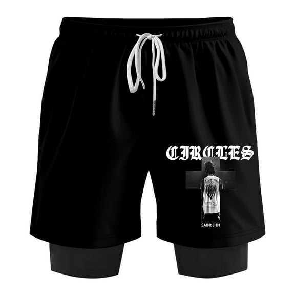 SAINt JHN Circles Fake Two Shorts Hip Hop SweatShorts Casual Men Basketball Shorts